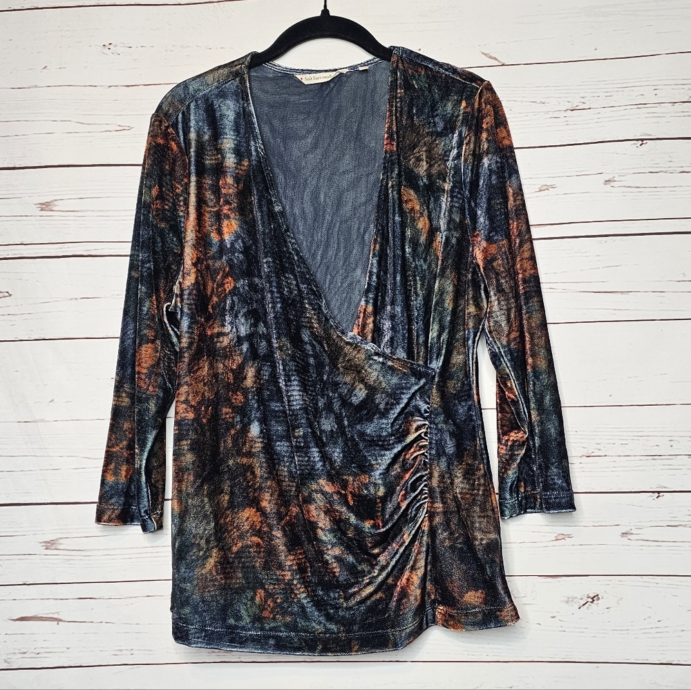 Soft Surroundings Multicolor Tapestry Velvet Alyssa Knit Surplus Top